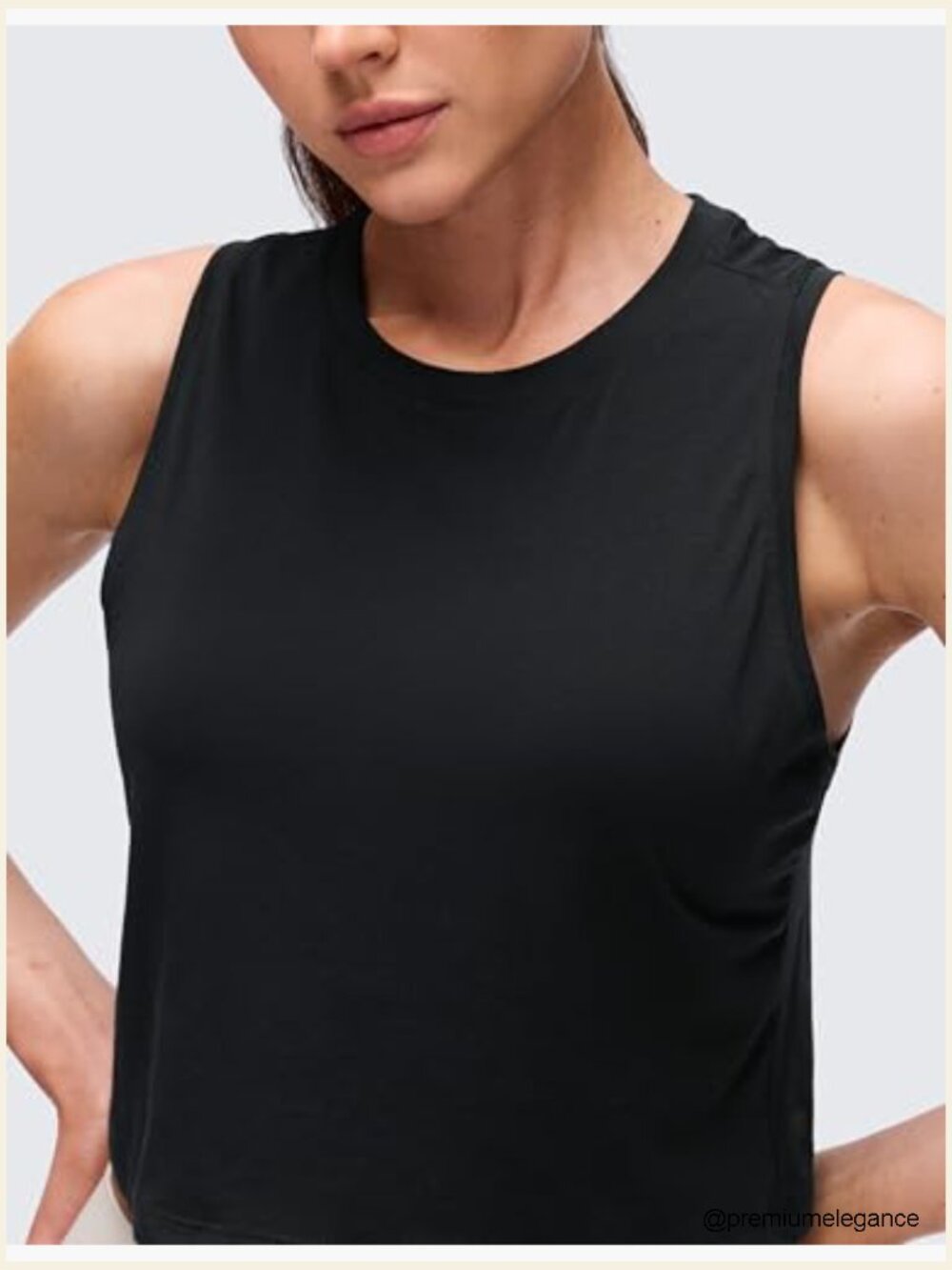Crop Crewneck Tank Top - Soft Pima Cotton Sleeveless Workout Shirt - Picture 4 of 4